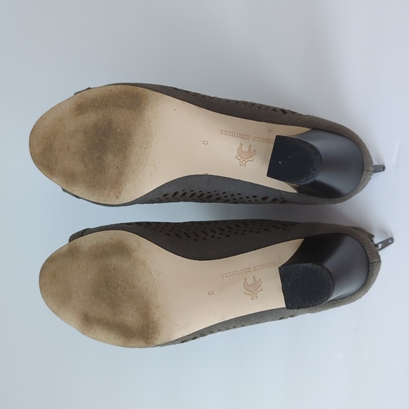 Brooks Brothers High Heeled Bootie Suede Open Toe Cut Out Grey size 8 - Picture 5 of 11